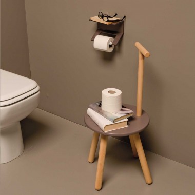 Wood stool with backrest -...